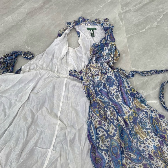 Women’s Lauren Ralph Lauren Paisley Floral Ruffle Tie Up Wrap Silk Dress Size 2 - Picture 9 of 16